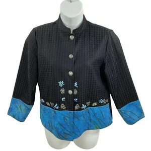 ALEX KIM Womens M Artful Mandarin Collar Jacket Front Embellish Embroidered Boho
